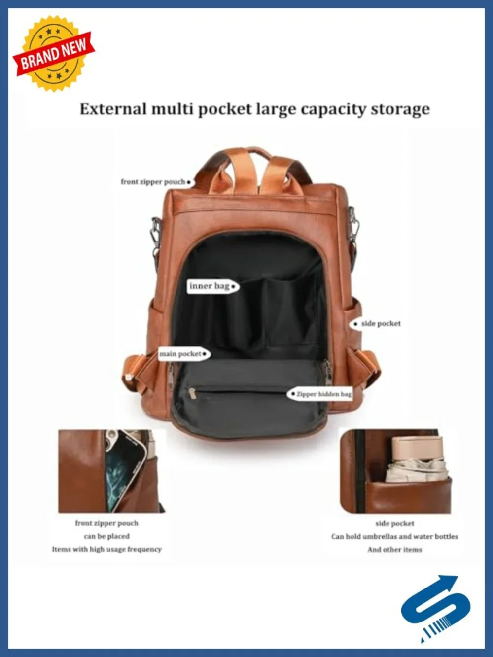 PU Leather Anti-theft Backpack Purse Travel Rucksack Multipurpose Handbag
